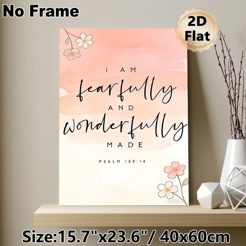 Bible Verse Psalm 139:14 Painting Poster, Soft Watercolor Style With Delicate Floral Accents Poster, Inspirational Religious Quote Decor For Bedroom_maomaolike.com