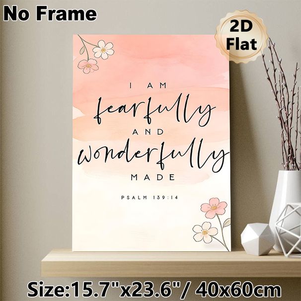 Bible Verse Psalm 139:14 Painting Poster, Soft Watercolor Style With Delicate Floral Accents Poster, Inspirational Religious Quote Decor For Bedroom_maomaolike.com