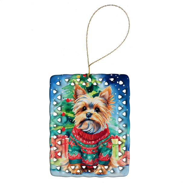 Yorkshire Terrier Yorkie Christmas Porcelain Ornament Christmas Tree Hanging Decorations For Home Christmas Holiday, Rectangle, Gift, Multicolor_maomaolike.com