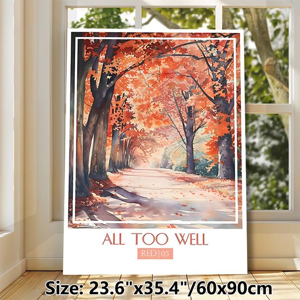 Autumn Forest Path Painting Poster, Soft Watercolor Warm-toned Woodland Path With Fallen Leaves Poster, Calming Autumnal Wall Decor For Living Room_maomaolike.com