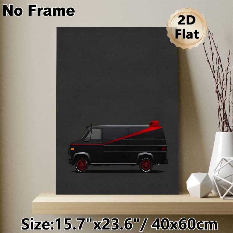 Vintage Van Painting Poster, Sleek Minimalist Graphic Poster, Stylish Retro Vehicle Artwork Featuring Black Van With Red Accents, Ideal For Living_maomaolike.com