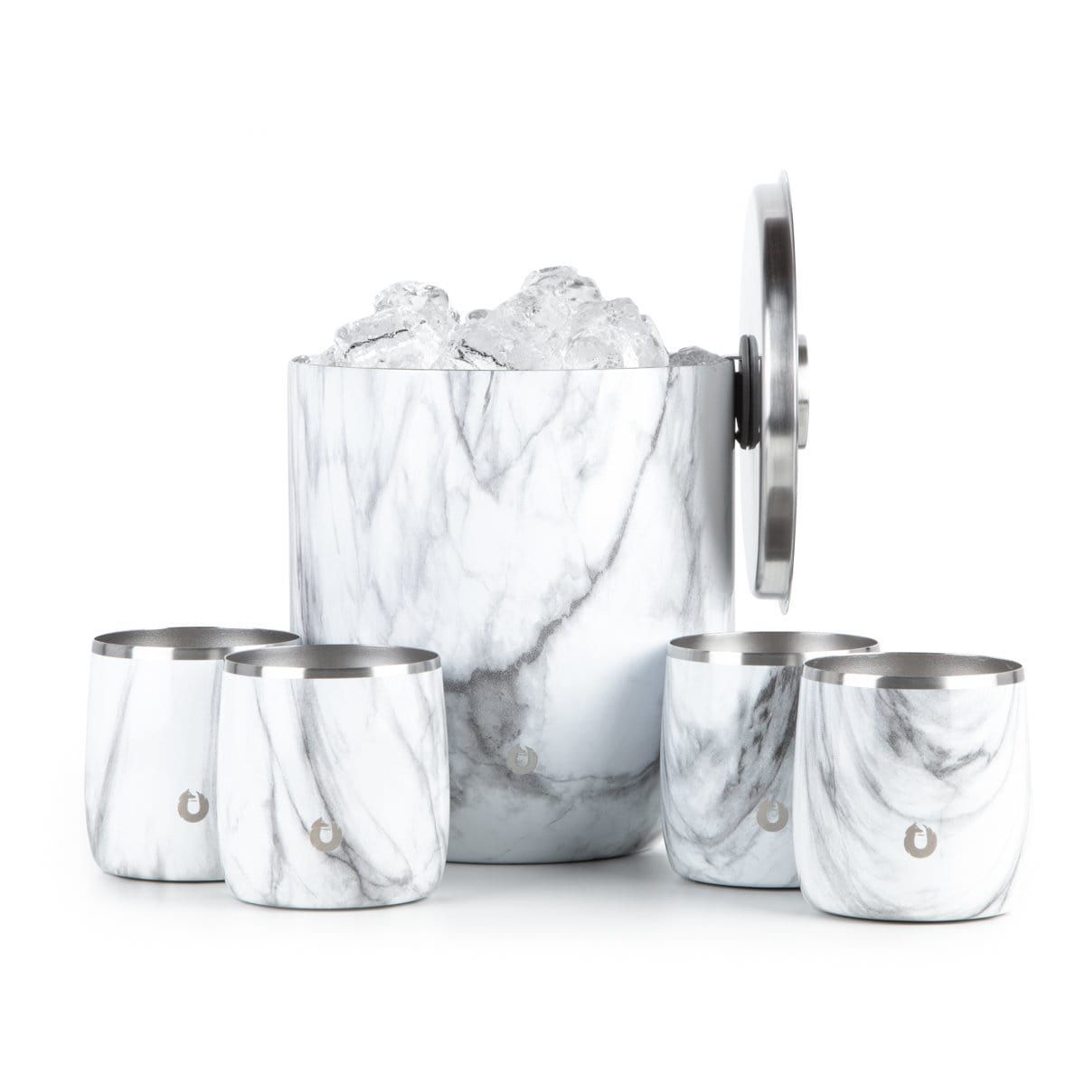 Stainless Steel Ice Bucket With Rocks Glass Set, Marble_maomaolike.com