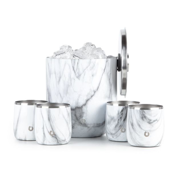 Stainless Steel Ice Bucket With Rocks Glass Set, Marble_maomaolike.com
