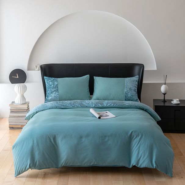 Home Garden Three Piece Set Solid Color Brushed Velvet Splicing High End Light Luxury Quilt Set_maomaolike.com