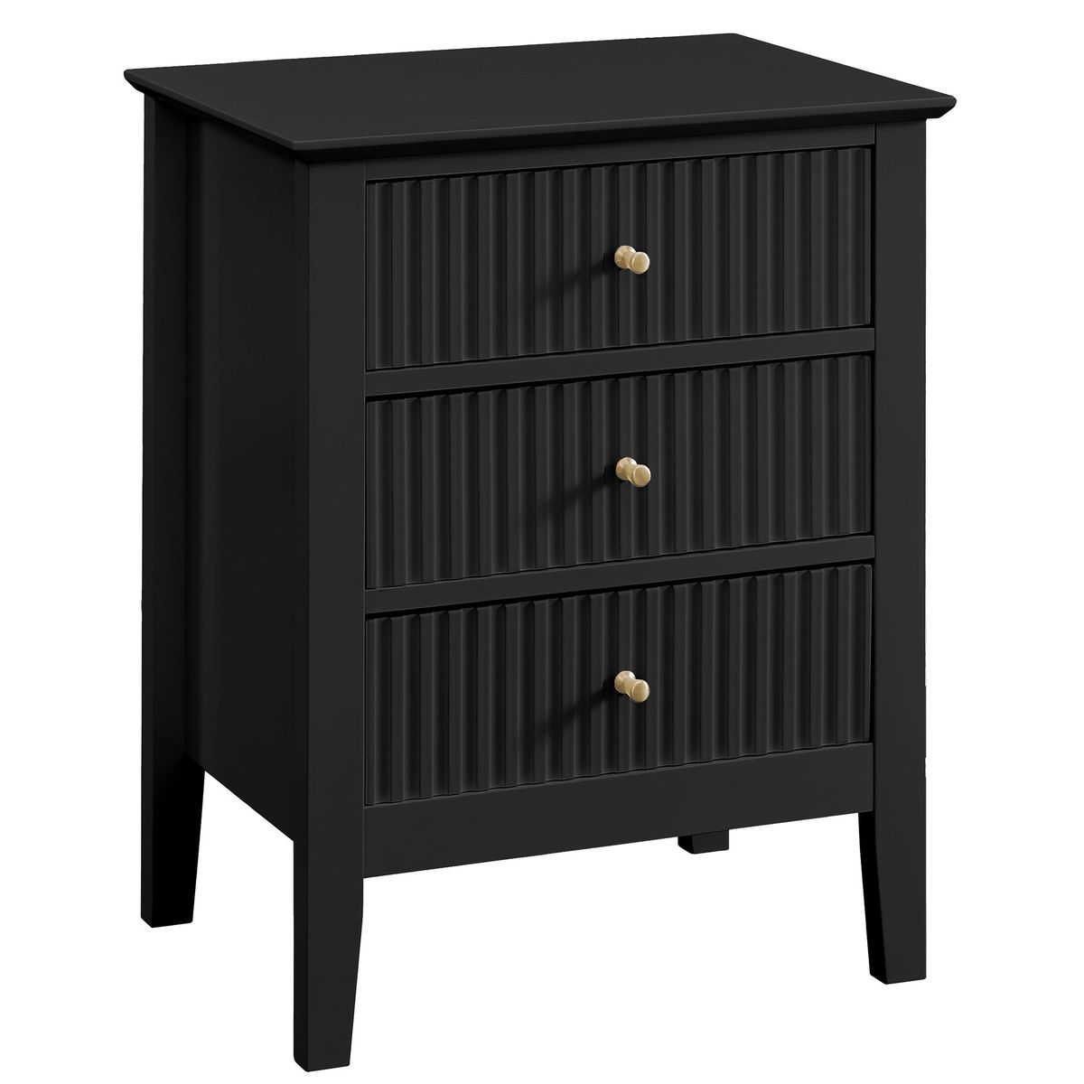 WOODEEM Fluted White Nightstand For Living Room Bedroom, 3 Drawers Side Table, Wavy Bedside End Table Light Gold Handle, 24 Inch_maomaolike.com