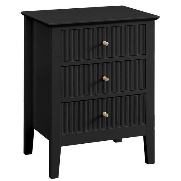 WOODEEM Fluted White Nightstand For Living Room Bedroom, 3 Drawers Side Table, Wavy Bedside End Table Light Gold Handle, 24 Inch_maomaolike.com