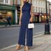 Women's Clothing sleeveless solid color swing collar jumpsuit_maomaolike.com