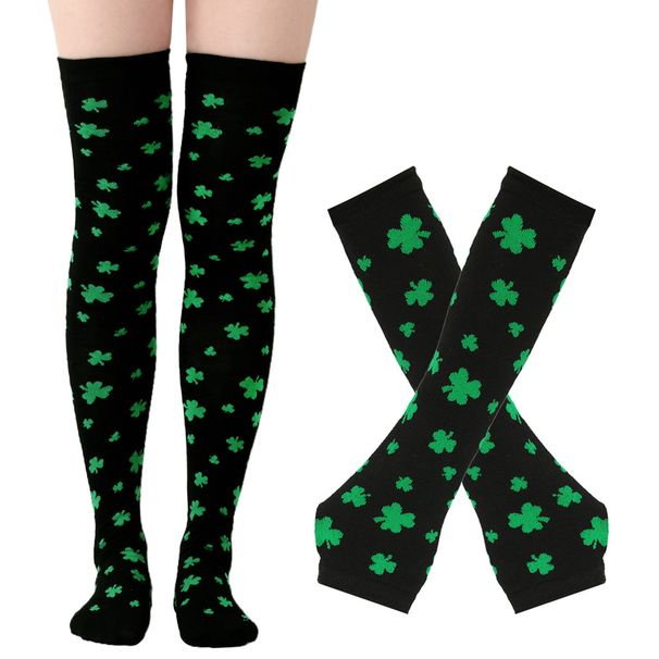 Unisex Festive shamrock over-the-knee socks Women's Rave men's glove sock set_maomaolike.com