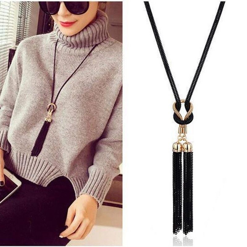 Women Necklaces Pendants Tassel Sweater Chain Fashion Long Necklace Jewelry_maomaolike.com
