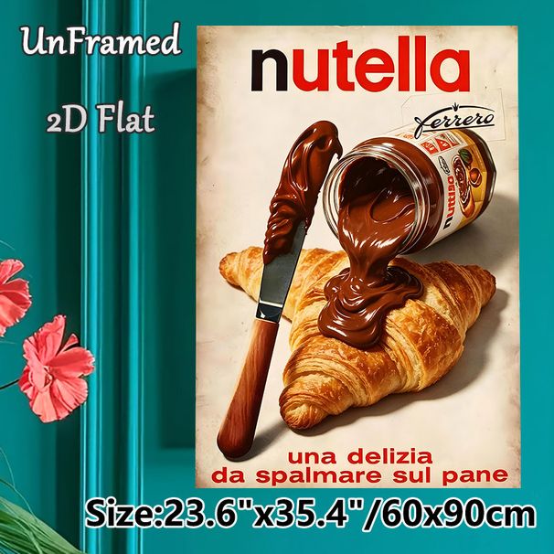 Nutella & Croissant Themed Painting Poster, Warm-toned Delicious Food Scene Poster, Appetizing Wall Decor Option For Kitchen, Dining Area_maomaolike.com