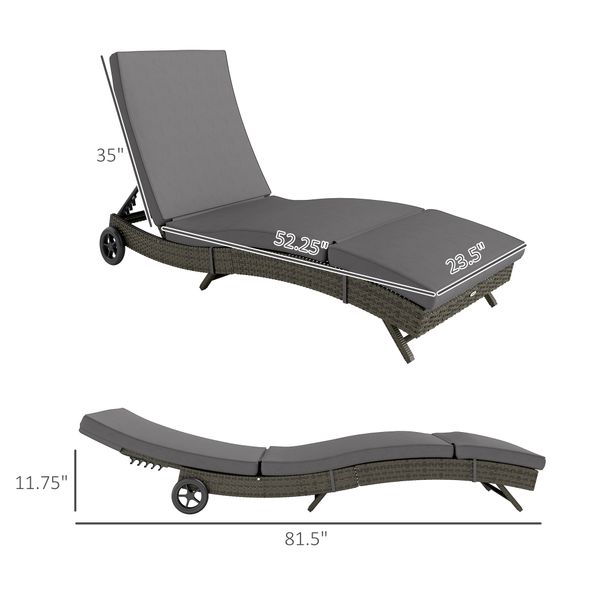 Patio Wicker Chaise Lounge Chair, Outdoor PE Rattan Sun Lounger With Adjustable Backrest And 2 Wheels, Gray_maomaolike.com