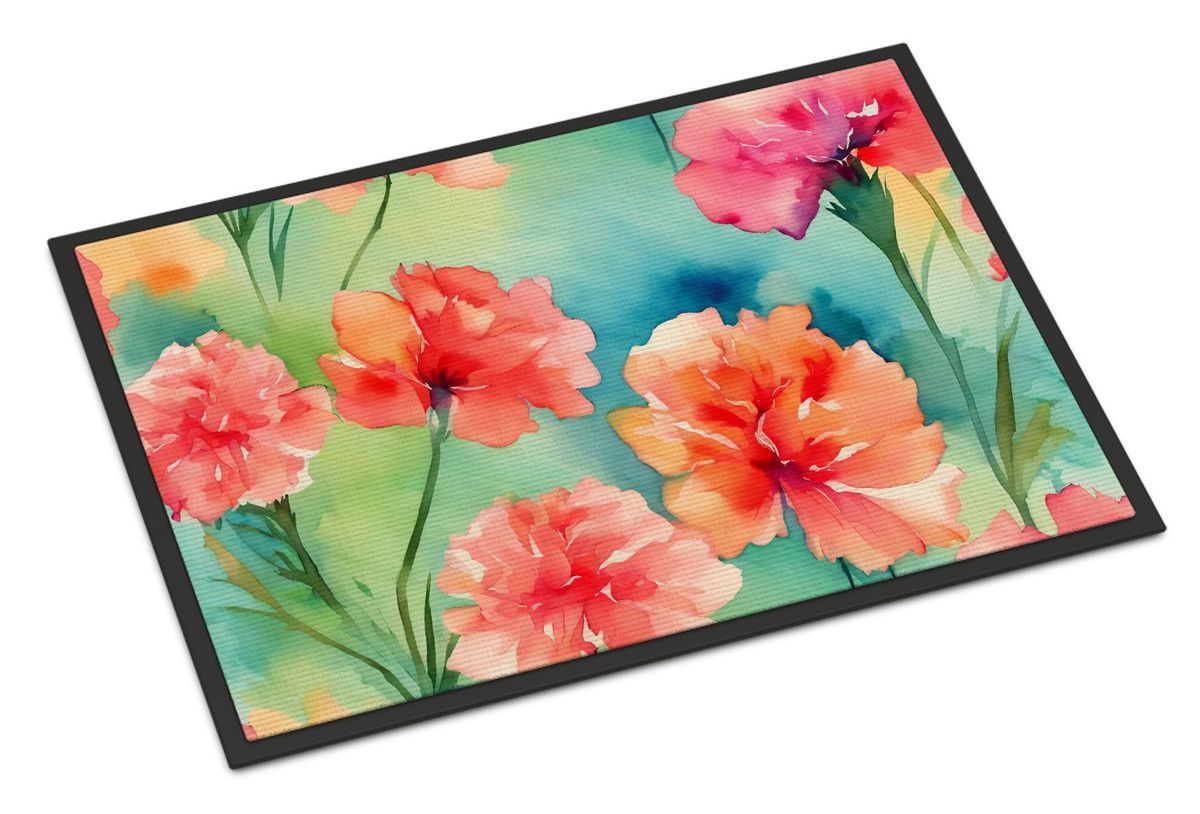 Carnations In Watercolor Doormat Front Door Mat Indoor Outdoor Rugs For Entryway, Non Slip Washable Low Pile, 24H X 36W_maomaolike.com