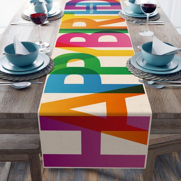 Happy Birthday Table Runner Colorful 13x72 Inch Polyester Linen Table Decoration For Kitchen Dinning, Indoor Outdoor Home Party Desktop Decor_maomaolike.com