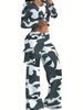 Women's Clothing fashion camouflage print casual sexy short tops casual pants suits _maomaolike.com