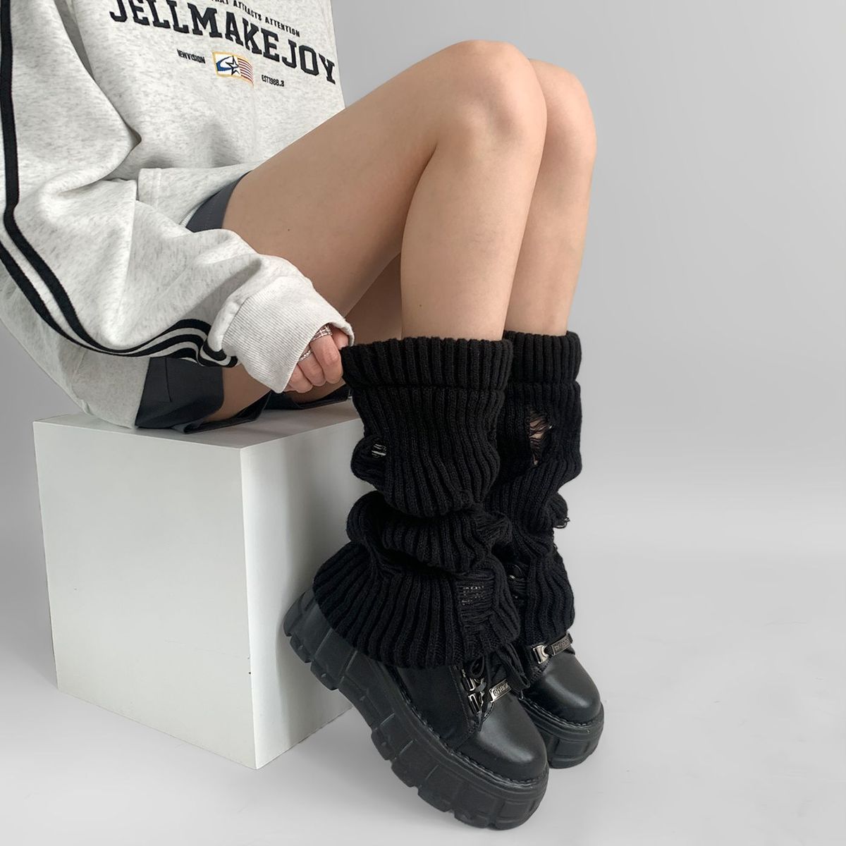 Warm Spice Girls subculture broken knit y2k white calf pile in the middle of the tube female student sock sock_maomaolike.com