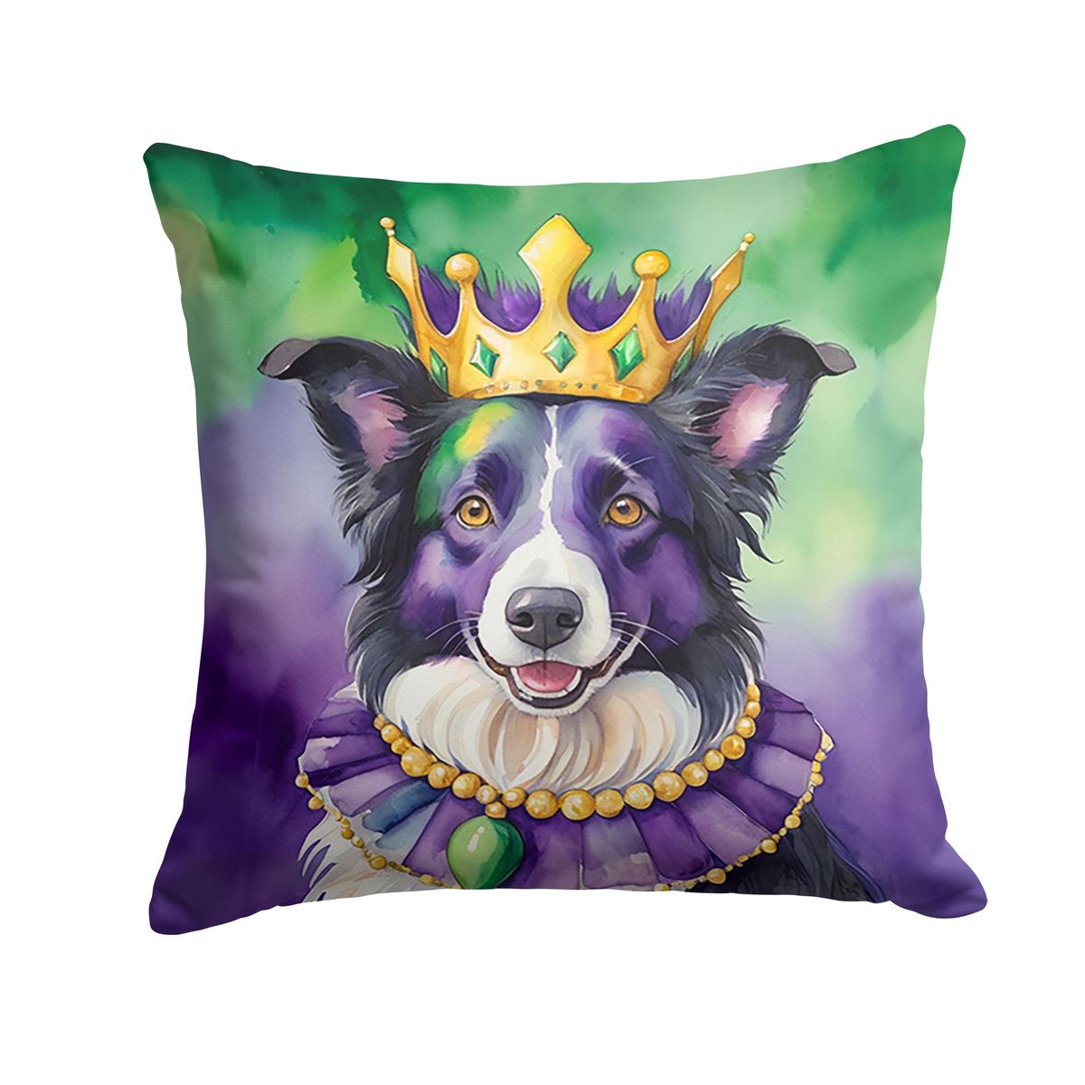 Border Collie King Of Mardi Gras Throw Pillow Machine Washable, Indoor Outdoor Decorative Pillow For Couch, Bed Or Patio, 18Hx18W_maomaolike.com