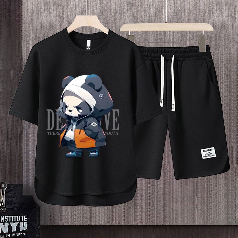 Men's Clothing 2024 Waffle Casual Summer Suit Men's Loose Teen Short sleeved T shirt Shorts Handsome Two piece Suit_maomaolike.com