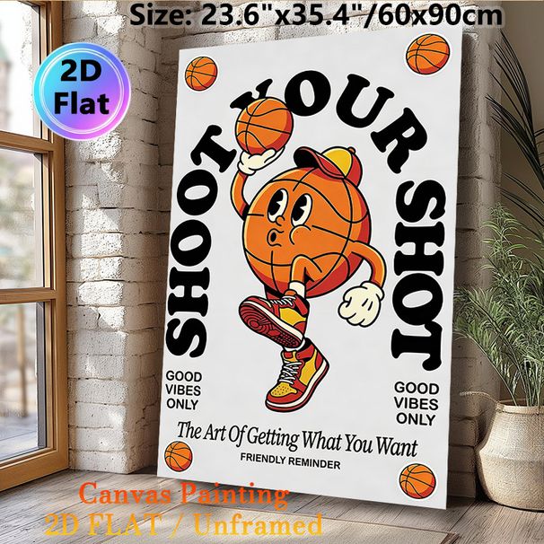 Basketball Cartoon Motivational Painting Poster, Vibrant Retro Cartoon Basketball Character With Inspiring Slogans Poster, Uplifting Wall Decor Ideal_maomaolike.com