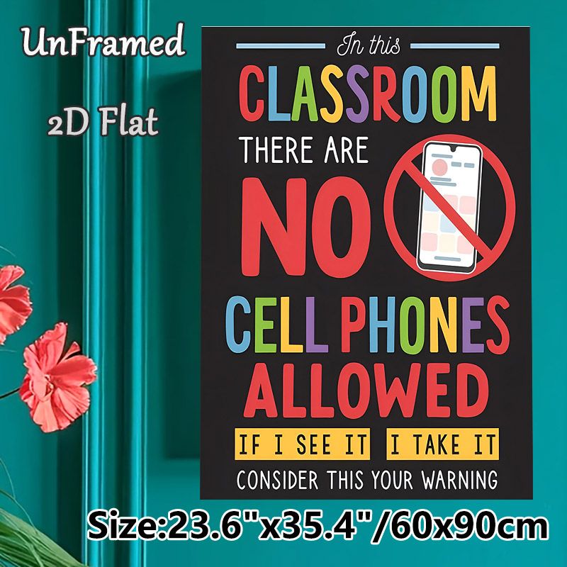 Classroom No Cell Phones Themed Painting Poster, Vibrant Bold Typographic & Graphic Poster, Clear Rule Reminder To Maintain Focused Learning_maomaolike.com