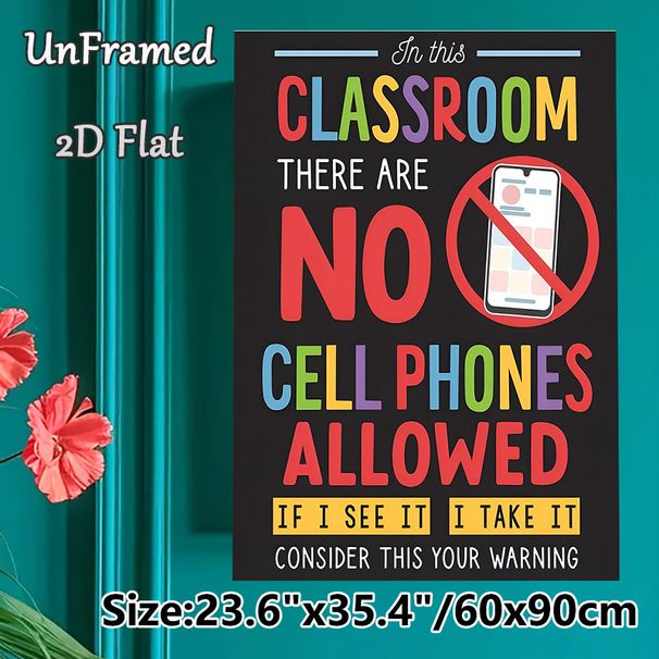 Classroom No Cell Phones Themed Painting Poster, Vibrant Bold Typographic & Graphic Poster, Clear Rule Reminder To Maintain Focused Learning_maomaolike.com