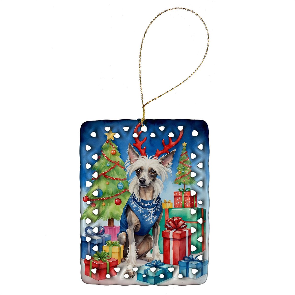 Chinese Crested Christmas Reindeer Porcelain Ornament Christmas Tree Hanging Decorations For Home Christmas Holiday, Rectangle, Gift, Multicolor_maomaolike.com