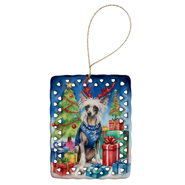 Chinese Crested Christmas Reindeer Porcelain Ornament Christmas Tree Hanging Decorations For Home Christmas Holiday, Rectangle, Gift, Multicolor_maomaolike.com