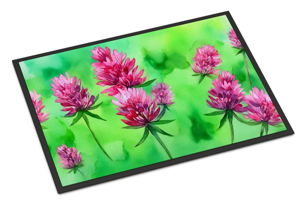 Vermont Red Clover In Watercolor Doormat Front Door Mat Indoor Outdoor Rugs For Entryway, Non Slip Washable Low Pile, 24H X 36W_maomaolike.com