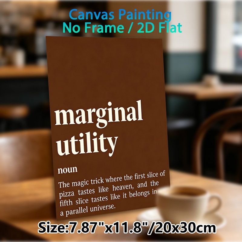 Marginal Utility Humor Painting Poster, Minimalist Typographic Text Poster, Funny Economic-themed Wordplay, Suitable For Home Office And Dining Room_maomaolike.com