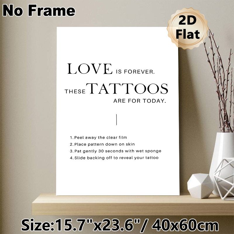 Love Themed Temporary Tattoo Guide Painting Poster, Minimalist Black & White Typographic Poster, Clear Step-by-Step Application Instructions, Ideal_maomaolike.com