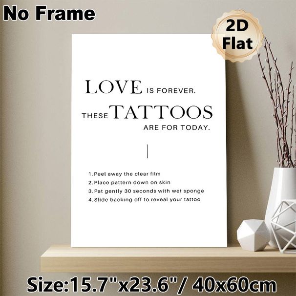 Love Themed Temporary Tattoo Guide Painting Poster, Minimalist Black & White Typographic Poster, Clear Step-by-Step Application Instructions, Ideal_maomaolike.com