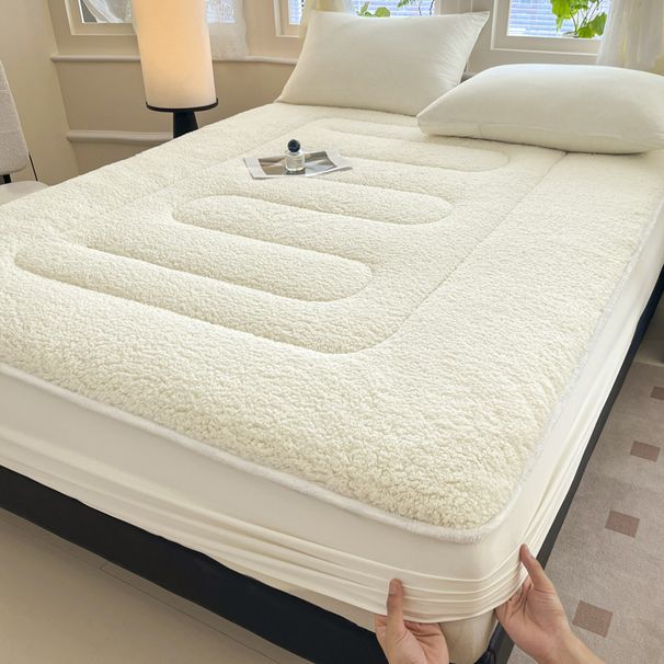 Thickened Milk Velvet Lamb Wool Fitted Single Piece Extra Thick Warm Quilted Bed Sheet Coral Fleece Mattress Cover_maomaolike.com