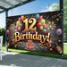 12th Birthday Party Banner - 2D Flat Polyester Backdrop With Balloons, Cake, Fireworks, Wall Hanging Photo Props, Party Decor_maomaolike.com
