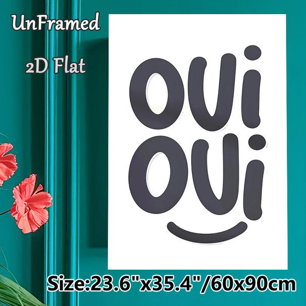 Oui Oui Typography Painting Poster, Minimalist Dark Curvy Lettering With Smiley Poster, Playful French-inspired Wall Decor Ideal For Living Room_maomaolike.com