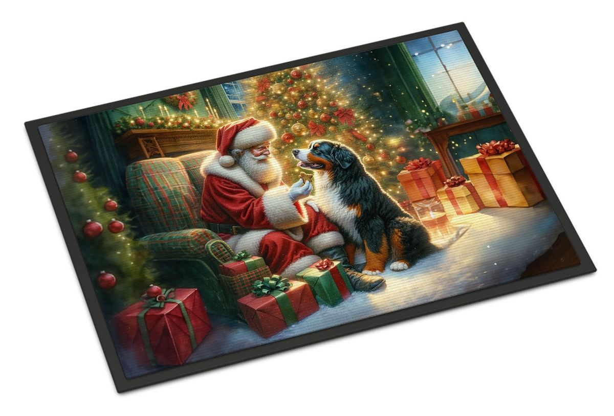 Bernese Mountain Dog And Santa Claus Doormat Front Door Mat Indoor Outdoor Rugs For Entryway, Non Slip Washable Low Pile, 24H X 36W_maomaolike.com