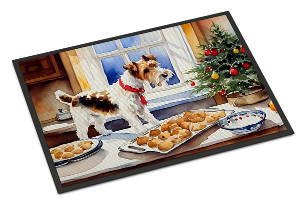 Wire Fox Terrier Christmas Cookies Doormat Front Door Mat Indoor Outdoor Rugs For Entryway, Non Slip Washable Low Pile, 24H X 36W_maomaolike.com