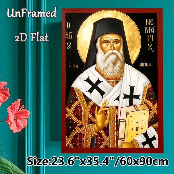 Saint Nektarios Orthodox Religious Painting Poster, Traditional Gilded Icon Style Poster, Serene Spiritual Decor Piece, Suitable For Home Prayer Areas_maomaolike.com