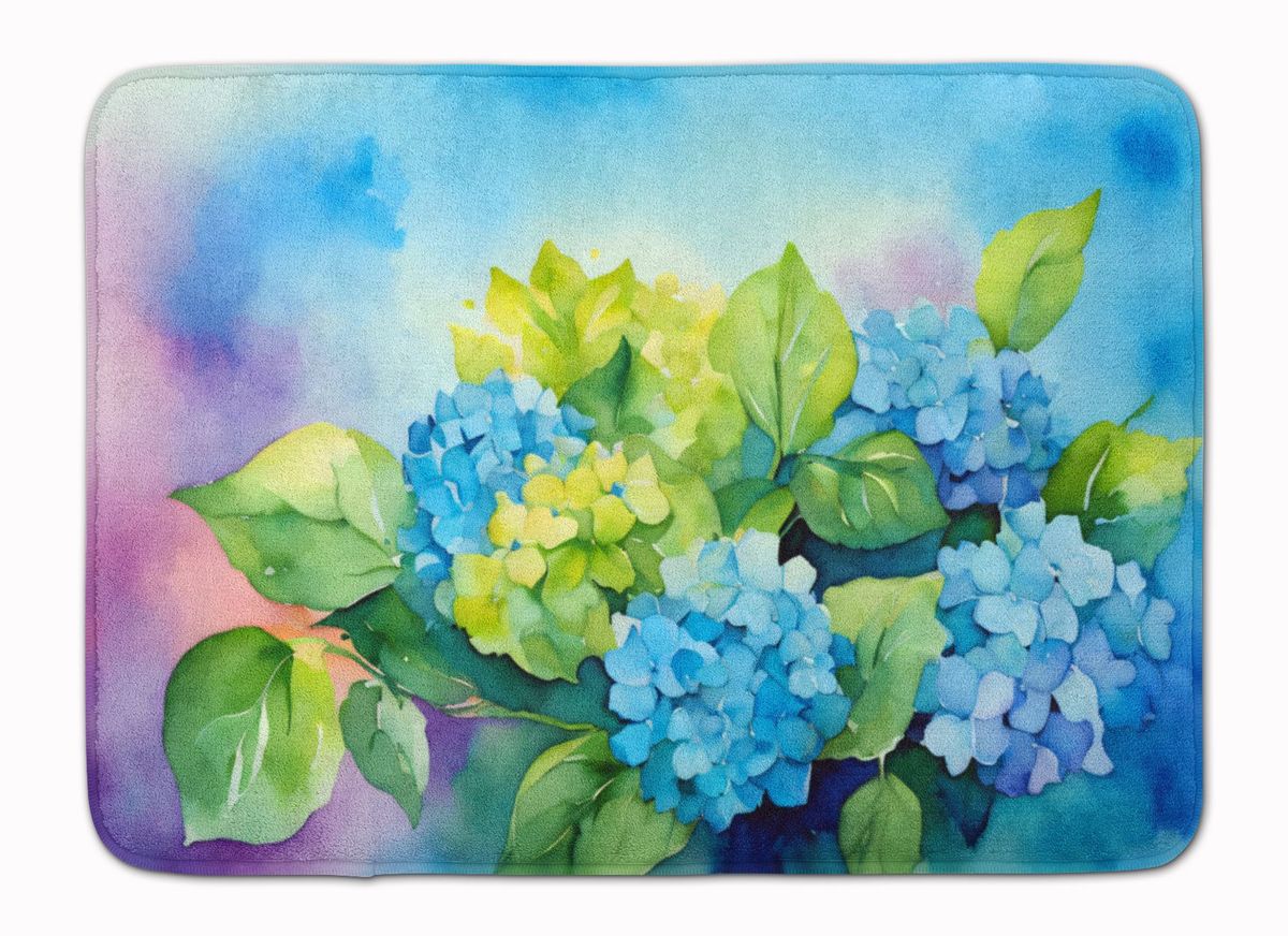 Hydrangeas In Watercolor Memory Foam Kitchen Mat Machine Washable Anti-Fatigue Mat Cushion Comfort Bath Mat Or Kitchen Rug_maomaolike.com