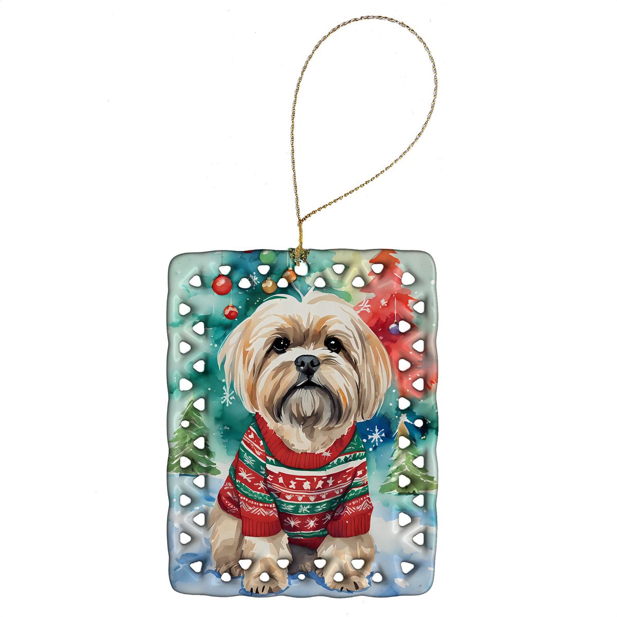 Lhasa Apso Christmas Porcelain Ornament Christmas Tree Hanging Decorations For Home Christmas Holiday, Rectangle, Gift, Multicolor_maomaolike.com