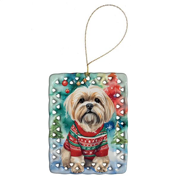 Lhasa Apso Christmas Porcelain Ornament Christmas Tree Hanging Decorations For Home Christmas Holiday, Rectangle, Gift, Multicolor_maomaolike.com