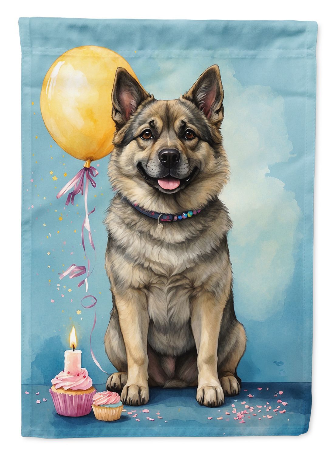 Norwegian Elkhound Happy Birthday House Flag Large Porch Sleeve Pole Decorative Outside Yard Banner Artwork Wall Hanging, Polyester, House Size, Multicolor_maomaolike.com