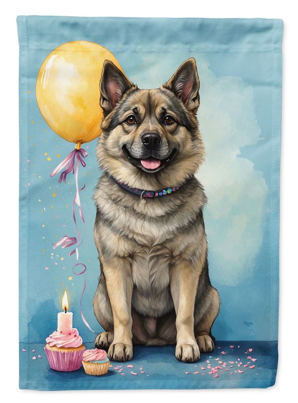 Norwegian Elkhound Happy Birthday House Flag Large Porch Sleeve Pole Decorative Outside Yard Banner Artwork Wall Hanging, Polyester, House Size, Multicolor_maomaolike.com