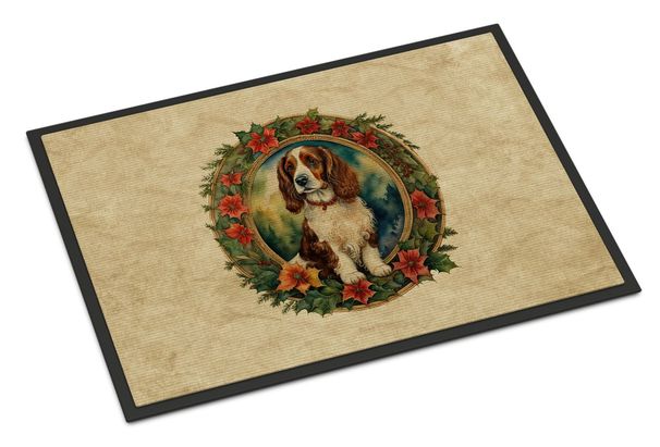Welsh Springer Spaniel Christmas Flowers Doormat Front Door Mat Indoor Outdoor Rugs For Entryway, Non Slip Washable Low Pile, 24H X 36W_maomaolike.com