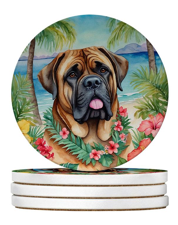Mastiff Luau Large Sandstone Coasters Pack Of 4 Absorbent Round Coasters Decor Gifts For Men Or Women, 4 In, Multicolor_maomaolike.com