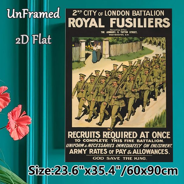 Royal Fusiliers Military Recruitment Painting Poster, Vintage Retro Soldier Marching Scene Poster, Historic Military Artwork Ideal For Home Study_maomaolike.com