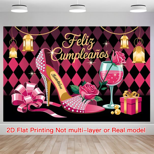 Purple High Heels Birthday Party Banner - 2D Flat Polyester Backdrop, Wall Hanging Photo Props, Party Decor_maomaolike.com