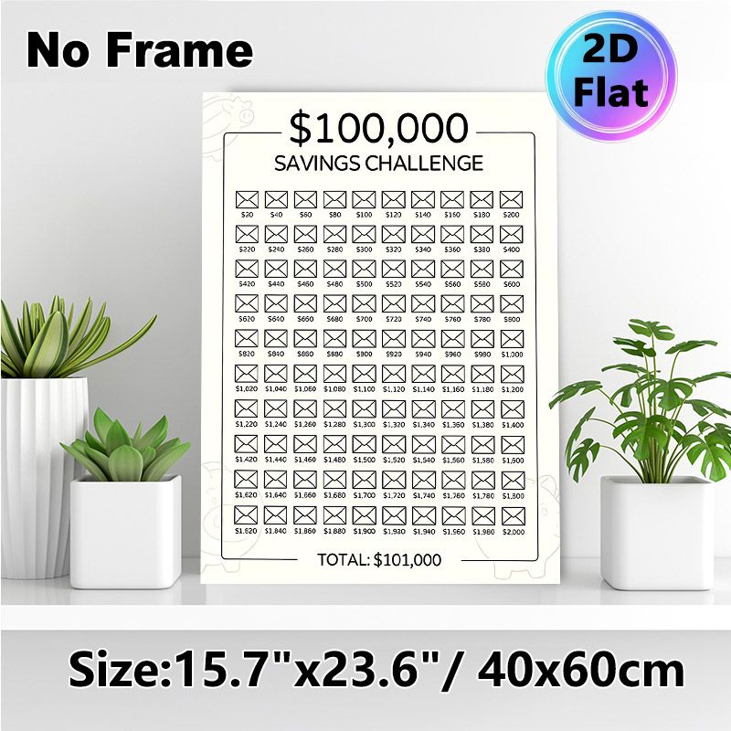 $100,000 Savings Challenge Painting Poster, Minimalist Envelope-style Savings Tracker Poster, Practical Design To Track And Reach Savings Goals, Ideal_maomaolike.com
