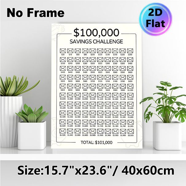 $100,000 Savings Challenge Painting Poster, Minimalist Envelope-style Savings Tracker Poster, Practical Design To Track And Reach Savings Goals, Ideal_maomaolike.com