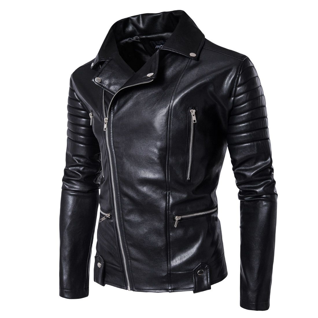 Men's Clothing New Men's Motorcycle Leather Jacket Multi zipper Men's Leather Jacket 1800 B003_maomaolike.com