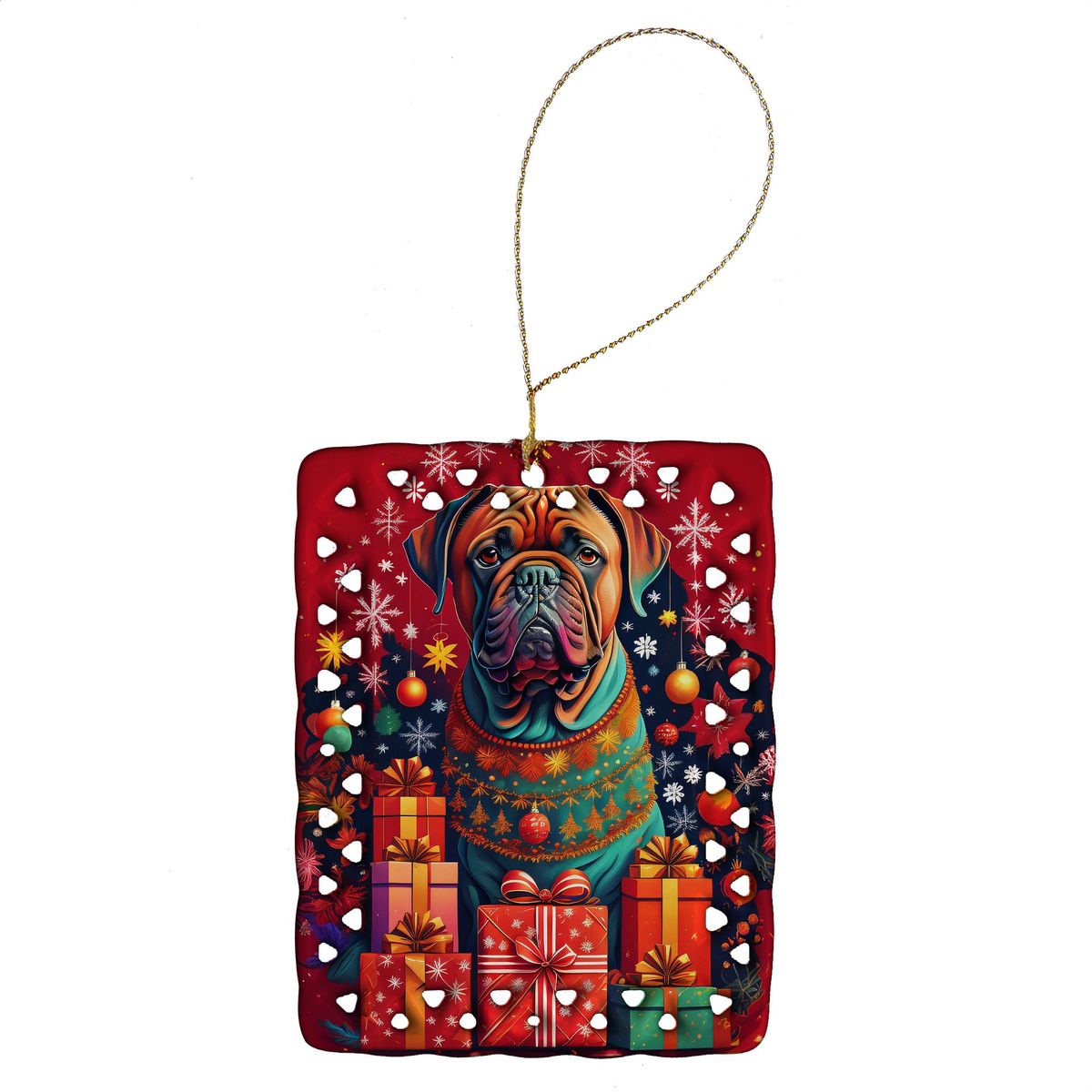 Dogue De Bordeaux Holiday Christmas Porcelain Ornament Christmas Tree Hanging Decorations For Home Christmas Holiday, Rectangle, Gift, Multicolor_maomaolike.com