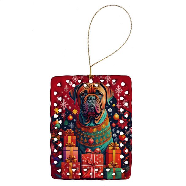 Dogue De Bordeaux Holiday Christmas Porcelain Ornament Christmas Tree Hanging Decorations For Home Christmas Holiday, Rectangle, Gift, Multicolor_maomaolike.com